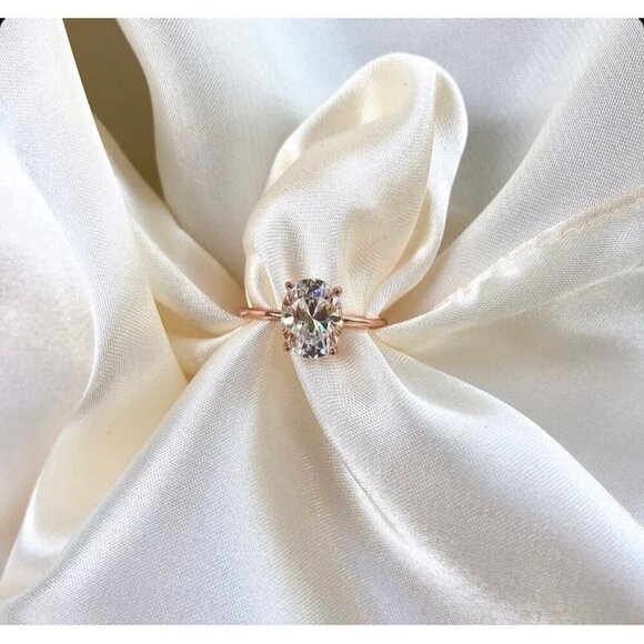 2 Ct Goose Egg Moissanite Engagement Ring Rose Gold 925 Sterling Silver - Picture 2 of 5